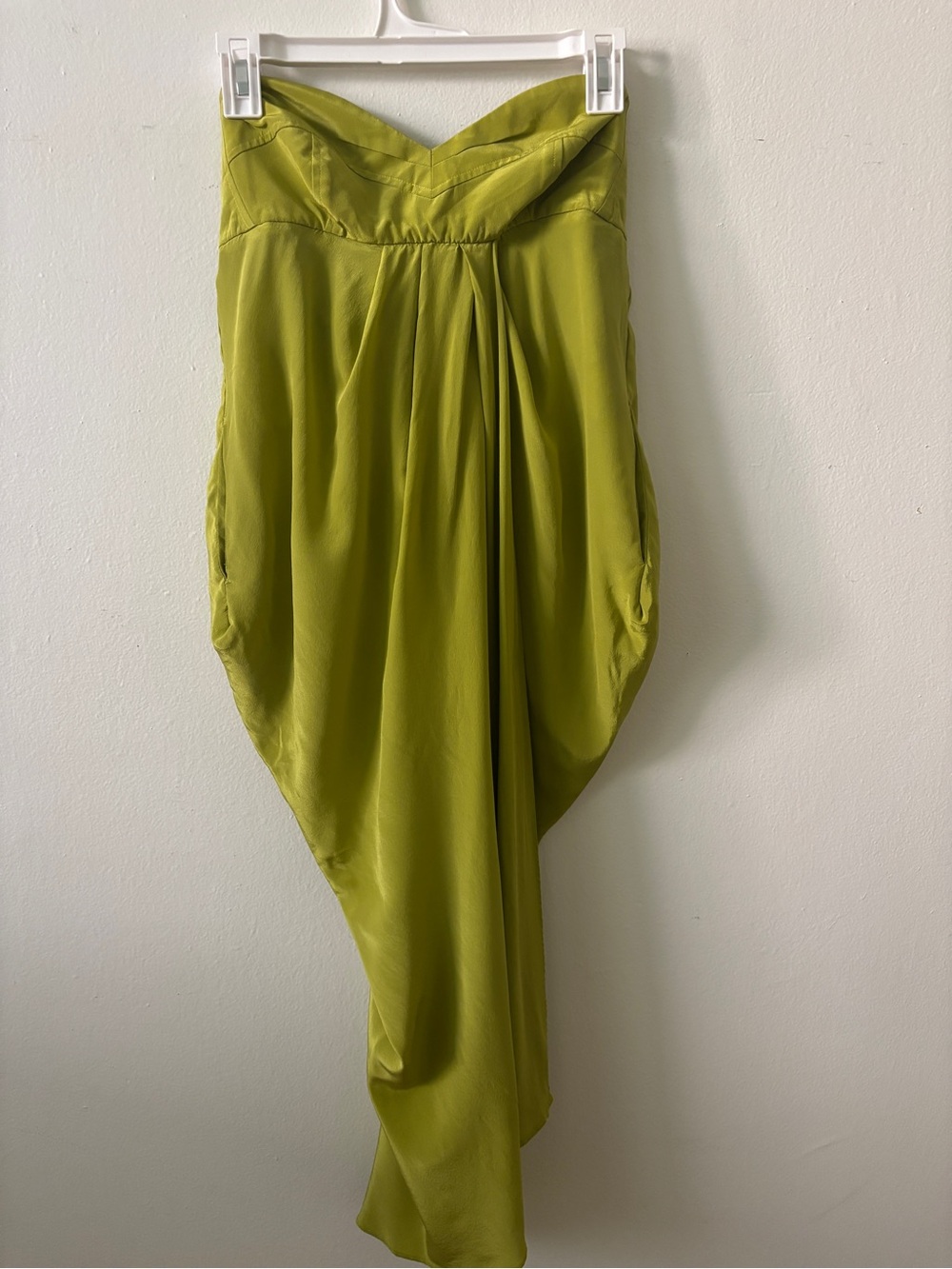 Strapless Draped Midi Dress in Olive Green